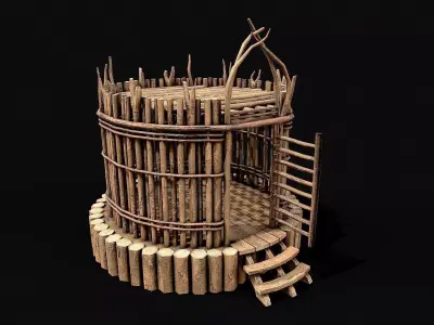 Medieval Wooden Cage 5 Low-poly 3D model