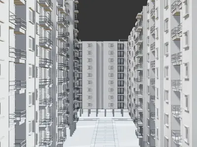 Low poly Apartments - Game ready street in apartment building Low-poly 3D model