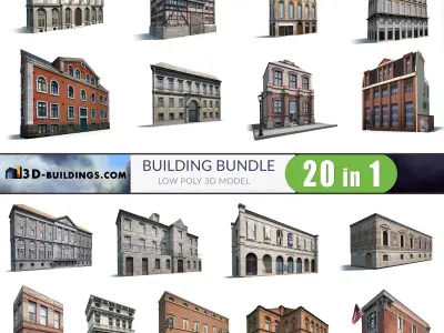 Building Facades BUNDLE2 Low-poly 3D model