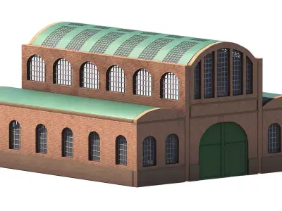 Abandoned Industrial Brick Engine House Depot 19th Century Style Low-poly 3D model