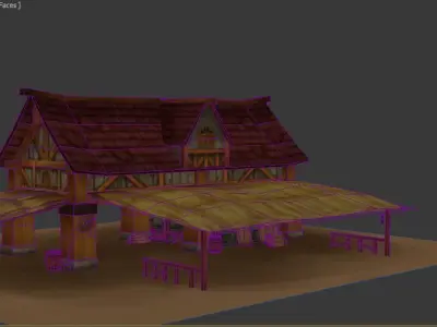 house wooden with roof Low-poly 3D model