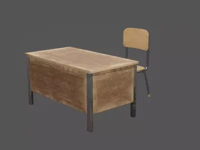Lowpoly Old Teacher Chair and Desk Low-poly 3D model