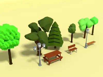 Low Poly Cartoon Park Assets Pack Low-poly 3D model