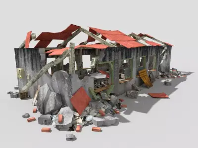 low poly destroyed building 2 Low-poly 3D model
