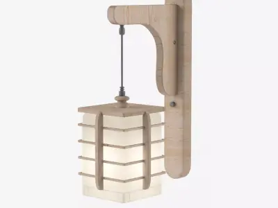 chandelier wooden lantern hanging on wall Low-poly 3D model