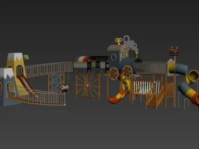 Large children amusement equipment train plank road theme play 3D model