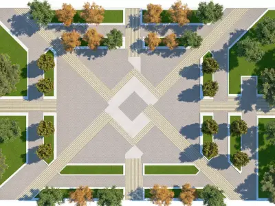 Modern Geometric Park Plaza 3D Landscape Model Low-poly 3D model