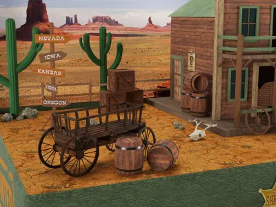  Western scene in a suitcase 3D model