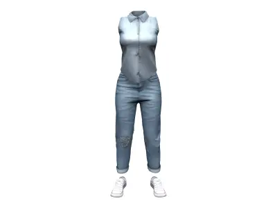 Casual Rolled Denim Sleeveless Shirt Sports Shoe Outfit Low-poly 3D model