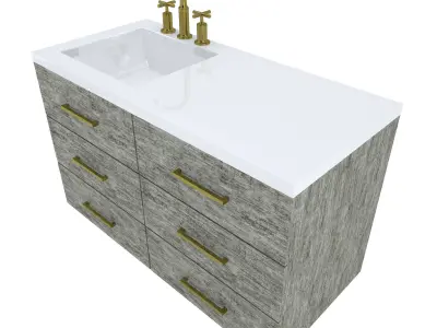 Vanity-008B bathroom vanity with two drawers and gold faucet 3D model