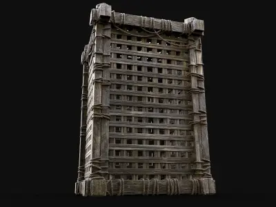 WOODEN CAGE LOCKER FARM ANIMAL WAGON WOODEN PRISONER AAA VILLAGE Low-poly 3D model