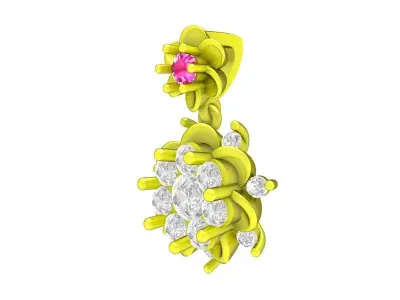 Elegant Floral Cluster Pendant with Round Gemstone Accents 6550 3D print model