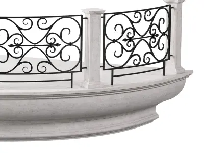 Classic Marble Arched Balcony with Square Columns and Wrought  3D model
