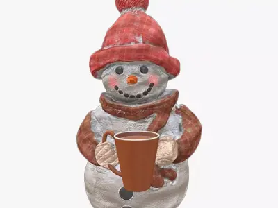Snowman with mug Low-poly 3D model
