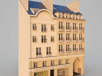 Paris building with passage Low-poly 3D model