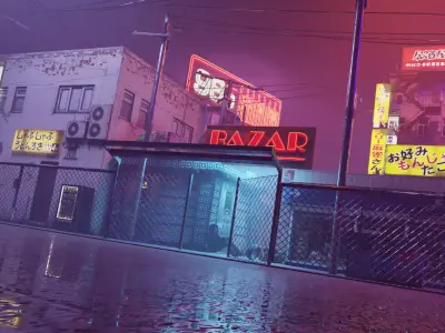 Cyberpunk Bazaar Scene Low-poly 3D model