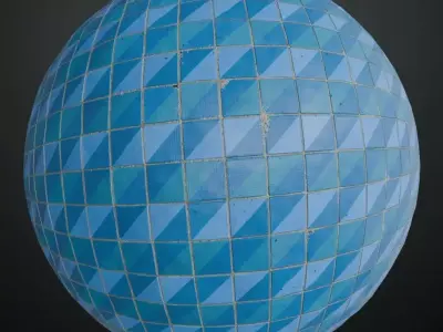 Modern Matte Cerulean Blue Diagonal Split Tiles PBR Seamless Texture