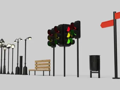 Urban Street Lamp Collection or Park Item Low-poly 3D model