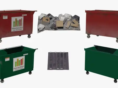 American Alley Dumpster Set Low-poly 3D model