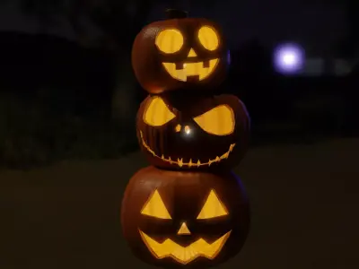 Jack-o-lantern lamps and indirect lighting Low-poly 3D model