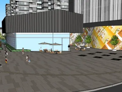 glass residential tower with landscape and highrise 3D model