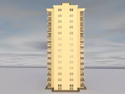 13 Storey Residential Building Cinema 4D Game-Ready 3D Model Low-poly 3D model