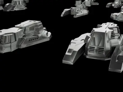 20 Spaceship Kitbash Set Hard Surface Low-poly 3D model