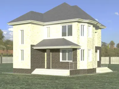 Two-storey brick cottage Low-poly 3D model
