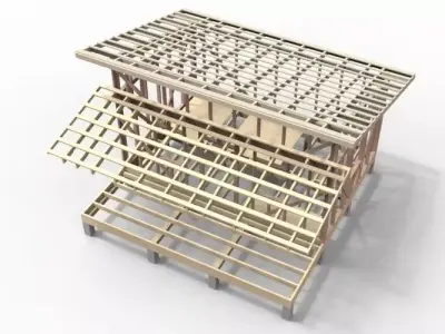 Wooden frame house Low-poly 3D model