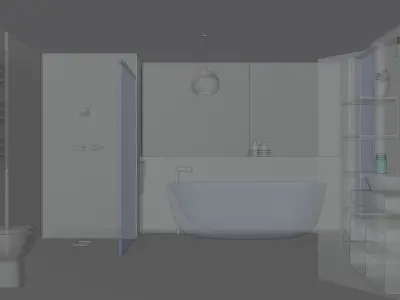 bathroom modern with walls and wooden floors 3D model