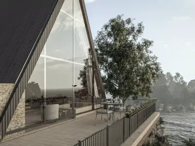 Frame Bungalow Cabin with Interior  Exterior Scene Low-poly 3D model