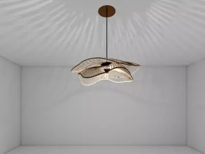 Organic Wavy Wood Slat Pendant Lamp - Modern Boho Chandelier 3D model