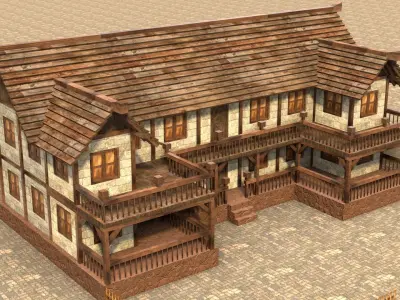 village house medieval time house 3d low poly Low-poly 3D model
