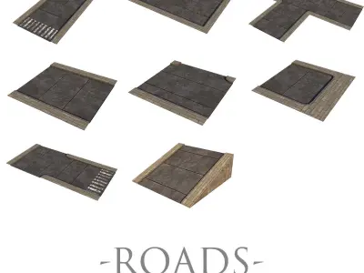 Mid Poly Roads Staircases and Bridges Pack Low-poly 3D model