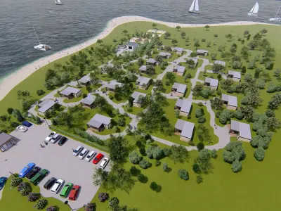 mobile home camping resort with bar Free low-poly 3D model