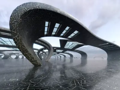Futuristic Parametric Hangar - Architectural Background- V2U2 Low-poly 3D model