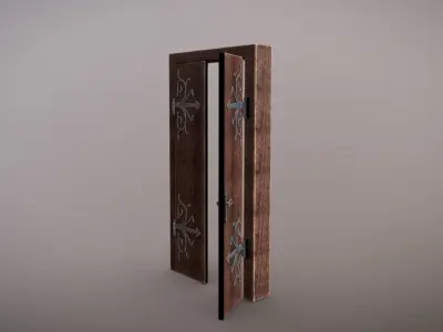 Door 3D model wooden with ornate design Low-poly 3D model