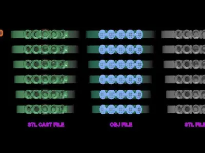 5 Stone Diamond Ring Band Engagement 3mm 3D print model