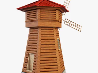 Windmill v 1 wooden with roof 3D model