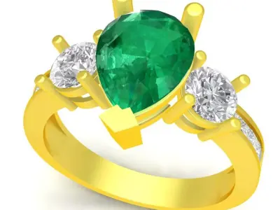 Emerald Pear Ring 3D Model 137a 3D print model