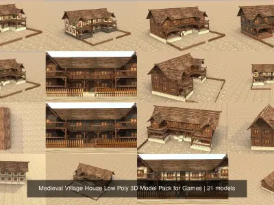 Medieval Village House Low Poly 3D Model Pack for Games