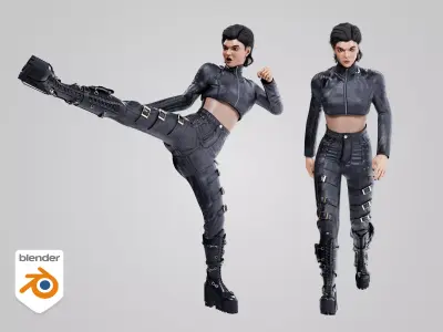 Realistic Punk Girl Character Low-poly 3D model