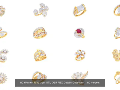 80 Women Ring 3dm STL OBJ FBX Details Collection  3D Model Pack