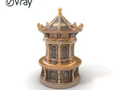Intricate Drum Tower Architectural model pack Low-poly 3D model