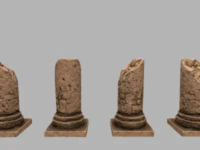 pillar set 5 of old stone pillars Low-poly 3D model