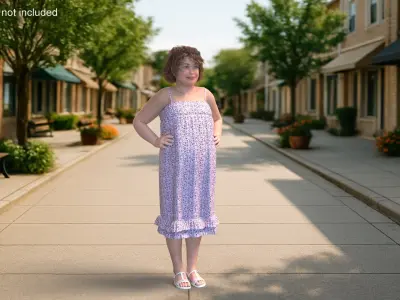  Young Chubby Girl in Spaghetti Strap Dress Hands on Hips 