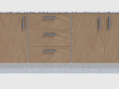 Cabinet 5 - Game Ready bathroom with granite counter top Low-poly 3D model