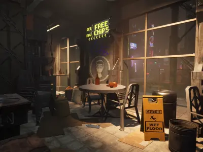 Cyberpunk Sushi Pizza Restaurant Interior Pack BillBoards  Low-poly 3D model