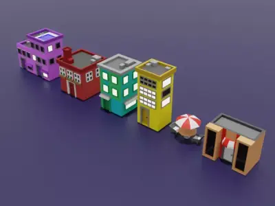 Low Poly City Buildings Pack 5 Stylized Game Ready Architecture  Low-poly 3D model