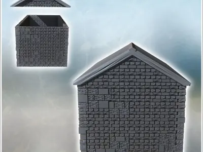 Large stone farm stable with a tin roof and wooden doors 3 - Mod 3D print model
